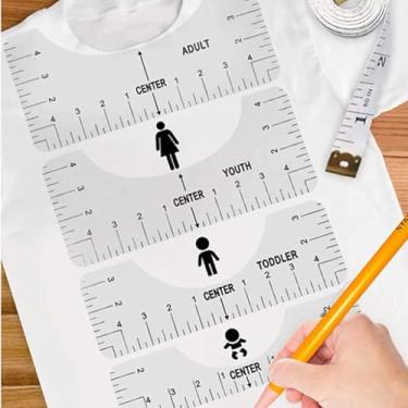 Imagem de Conjunto de régua de alinhamento de 4 peças, 4 peças, guias de centralização transparentes, fita métrica macia, vários tamanhos para prensa térmica, costura HTV, transparente