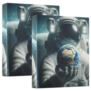 Imagem de Astronaut Holding Earth Pacote com 2 3 anéis prancheta com bolsos pastas grandes 3 anéis 27 x 31,5 cm pasta com 3 furos