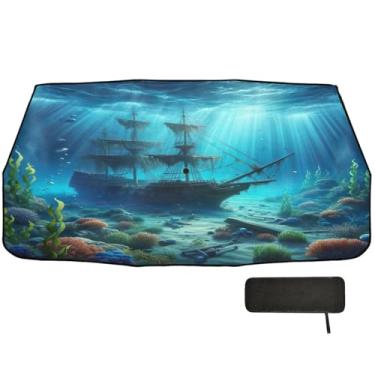 Imagem de Guarda-sol de navio pirata submarino para para-brisa de carro protetor solar com bloqueio UV para para-brisas de carro 147 x 75 cm