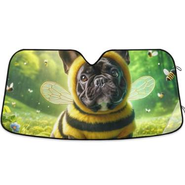 Imagem de Bonito buldogue abelha floral carro para-sol para-brisa engraçado personalizado retrátil automotivo protetor solar floral L, 144,8 cm x 80 cm