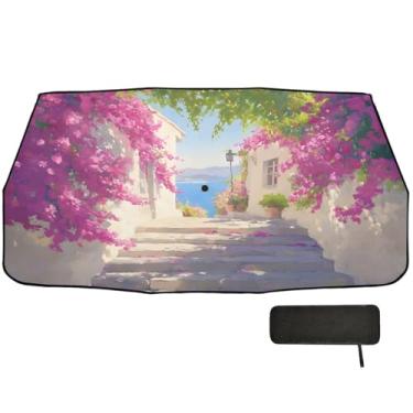 Imagem de Buganvílias roxas dobráveis para-brisas de carro para-sol proteção de isolamento térmico persianas de carro para janelas 147 x 75 cm guarda-chuva de carro