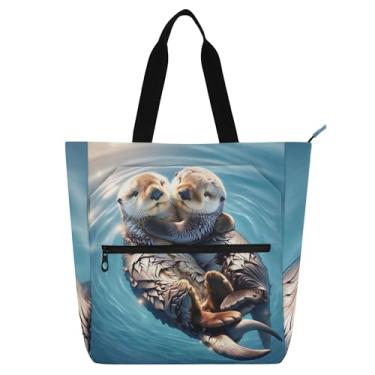 Imagem de GAIGEO Cute Animals Sea Otter Bolsas femininas para trabalho, lona, praia, escola, bolsa para professores, bolsa com compartimentos