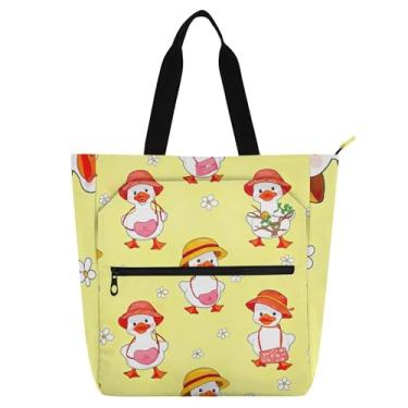 Imagem de GAIGEO Linda sacola amarela de patos de desenho animado para crianças e mulheres com zíper para amantes de livros, escola, trabalho, bolsa de viagem