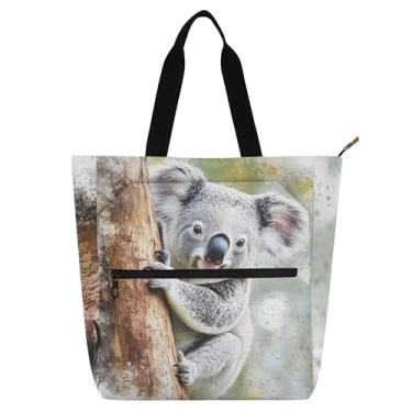 Imagem de GAIGEO Linda bolsa de trabalho feminina com urso coala, bolsa de trabalho de lona, praia, livros, zíper, professores, bolsas para amantes de livros
