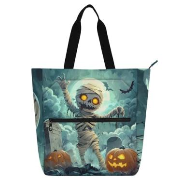 Imagem de GAIGEO Bolsa de trabalho feminina divertida de múmia de Halloween com zíper e presente de professor para amantes de livros