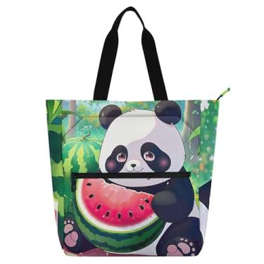 Imagem de Sacola feminina fofa panda melancia floresta para trabalho, lona, faculdade, escola, bolsas, professores, livros, presente