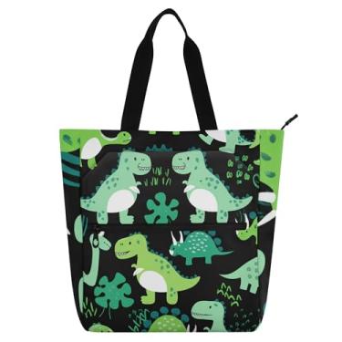Imagem de GAIGEO Linda bolsa de trabalho de dinossauros coloridos com desenho animado para mulheres, bolsa de lona para faculdade, escola, bolsa de professores, bolsa com compartimentos