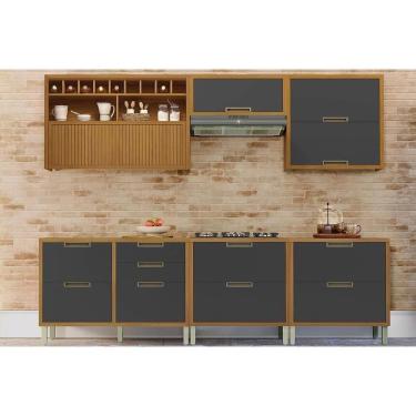 Imagem de Cozinha Modulada Completa Imperatriz 6 Peças 3 Aéreos + 3 Balcões C6p47 Freijó Grafite
