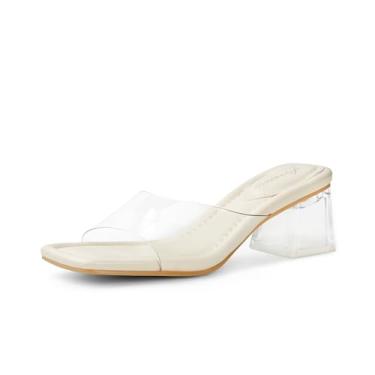 Imagem de Arromic Sandália feminina de salto mula, transparente, preto, nude, branco, salto grosso, 5 cm, bico aberto, sem costas nuas, chinelos elegantes para festas de formatura e casamento, Transparente