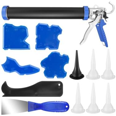 Imagem de Lasnten Kit de pistola de calafetagem de salsicha de 600 ml/567.0 g Relação de impulso de pistola de salsicha de silicone resistente 25: Corpo de tubo de alumínio rotativo sem gotejamento e