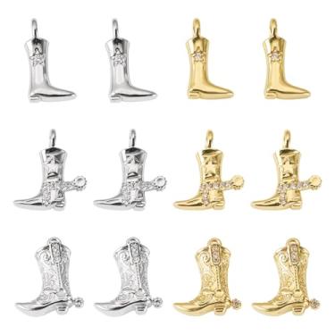Imagem de Elecrelive 12 peças pingentes de bota cowboy ouro 18K zircônia cúbica pingentes ocidentais para colar pulseira brincos fabricação de joias