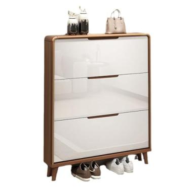 Imagem de Armário de armazenamento de sapatos estreito, armário de armazenamento de sapatos com 3 gavetas, organizador independente, sapateira de pé livre, para entrada, corredor, quarto (branco)