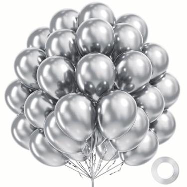 Imagem de FOTIOMRG Metallic Silver Balloons 12 inch, 100 Pack Chrome Silver Latex Balloons for Birthday Baby Shower Disco Christmas Party Decorations (with Silver Ribbon)
