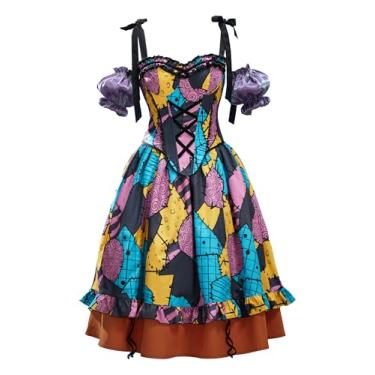 Imagem de MEOWCOS Gothic Corset Skirt Halloween Cosplay Costume Vintage Colorful Patchwork Top Skirt Set with Sleeves