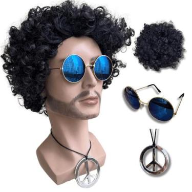 Imagem de Peruca Hippie Afro Retrô colar e óculos festa anos 50 60 70 - LIONSWIG