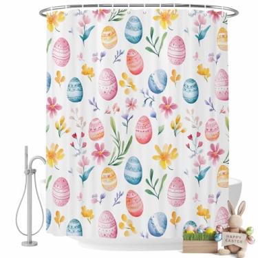 Imagem de Funnywall88 Cortinas de chuveiro de Páscoa para banheiro, ovos de Páscoa, conjunto de cortinas de chuveiro de poliéster à prova d'água, folhas florais, decorações de banheira 182 x 182 cm