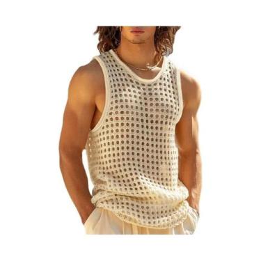 Imagem de Camiseta Regata Masculina Estilo Americano Com Recortes Em Malha Sem M