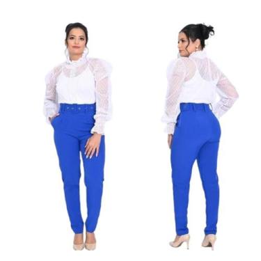 Imagem de Calça Cintura Alta com Cinto Modelo Social Alfaiataria - Nina Criações