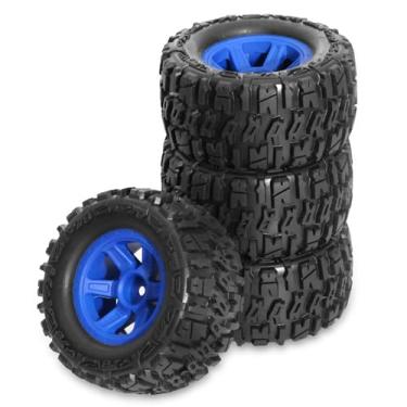 Imagem de 4PCS RC Monster Truck Plastics Wheel Rim Tires Set Hex 12mm OD 3.54'' for 1/12 1/14 1/16 RC Off Road Monster Truck TRX E-REVO Summit HPI SAVAGEGT-2XS REDCAT Volcano-16 (Blue)
