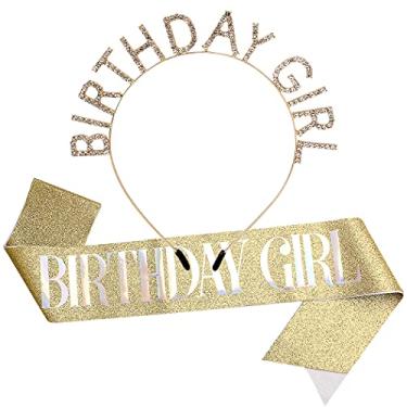 Imagem de Coroa de aniversário feminina com faixa dourada branca, tiara de feliz aniversário para mulheres, faixa de cabeça de princesa, acessórios de strass