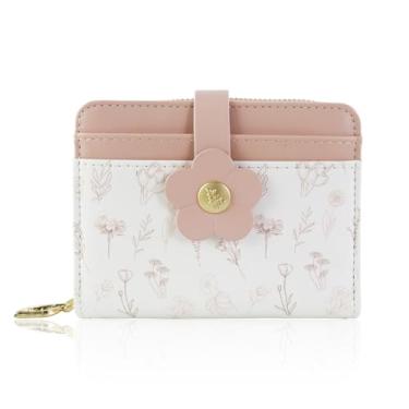 Imagem de MultiValue Carteira pequena para mulheres, linda carteira com estampa floral com fecho de correr e porta-cartões com 7 compartimentos para cartão para uso diário, rosa, Retrô