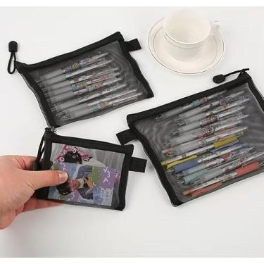 Imagem de Pacote com 3 sacos de armazenamento de malha transparente bolsa cosmética portátil com zíper bolsa organizadora de higiene para acessórios de viagem preto 19 x 14 cm LCC2456-02