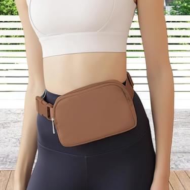 Imagem de Pochete feminina de náilon, bolsa transversal de cintura 20,6 x 5 x 14 cm, alça ajustável, bolsa de cinto feminina e masculina para esportes, viagens, festivais, Marrom, Esportivo