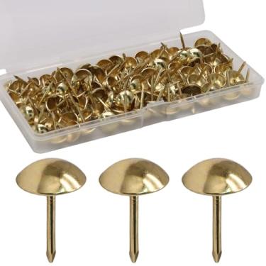 Imagem de Rierdge 100 peças de tachas de metal para polegar, tachas vintage de 1,7 cm, tachinhas de estofamento para móveis de sofá, projetos faça-você-mesmo, etc., dourado