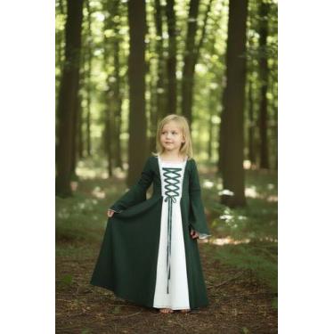 Imagem de Vestido Medieval Viscolycra infantil verde e branco - Avimento, 1/2