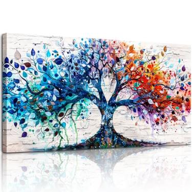 Imagem de SERIMINO Impressão de arte de parede grande da árvore da vida, pinturas de decoração de escritório de árvore espiritual, decoração de parede de arte abstrata de plantas, decorações de casa estéticas