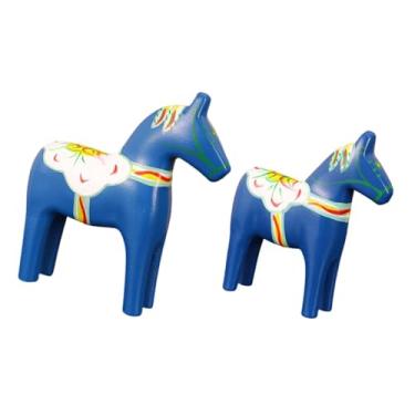 Imagem de Bothyi Conjunto de 2 Estátuas de Cavalos, Esculturas Artesanais, Lembrancinhas, Figuras de Animais em Madeira, Decoração para Sala de Estar, Quarto, Azul