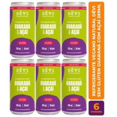 Imagem de Kit c/ 6 Refrigerante Vegano Natural DÊVI Guaraná com Açaí 269ml
