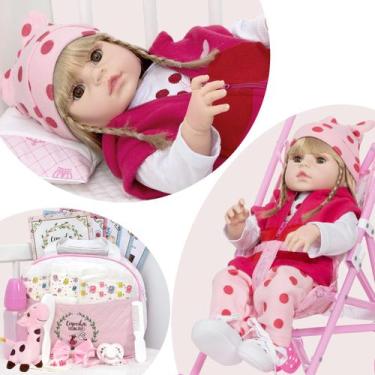 Imagem de Bebê Reborn Girafa Baby Alive 100% Silicone Loira + Carrinho - Cegonha