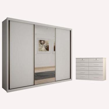 Imagem de Guarda Roupa Casal Palazzo com Espelho e Gaveteiro Milão com Chave Nev