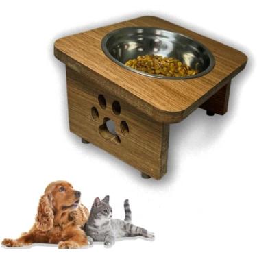 Imagem de Comedouro Pet Elevado Inclinado Tigela Inox Cachorro Gato MDF 15mm Laminado Reforçado (Marrom)
