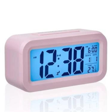 Imagem de Relógio Despertador Digital de Mesa Temperatura Recarregável (Rosa)