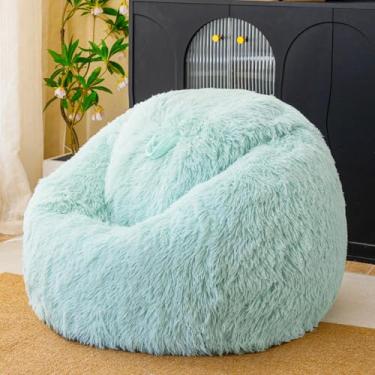 Imagem de Capas de cadeira de pufe verde menta (sem enchimento), capa de cadeira de pufe fofa, confortável para quarto, animais de pelúcia para armazenamento, capas de cadeira, cadeiras de pufe para crianças,