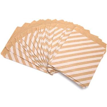 Imagem de 25 peças de sacos de papel kraft marrom, envelopes planos dobráveis de 16 x 13 cm, embalagem para pequenas empresas, boutique, presente, mercearia, doces, biscoitos, lanches (listras diagonais)