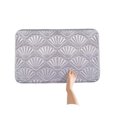 Imagem de Flanela 、Tapete de banheiro com estampa de concha para casa, almofada antiderrapante absorvente de algodão com memória, tapete de entrada de banheiro (cinza, 40 * 60 cm)