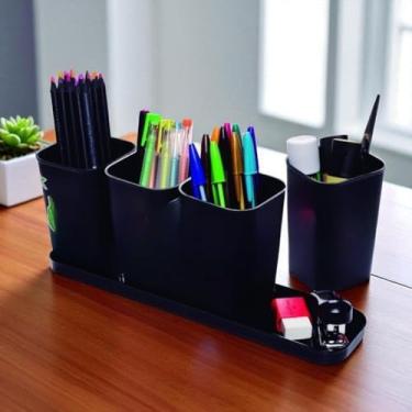 Imagem de Organizador Plástico com Bandeja - Porta-Caneta e Lápis Decorativo para Mesa de Escritório, Home Office e Ambientes Domésticos (VINGADORES)