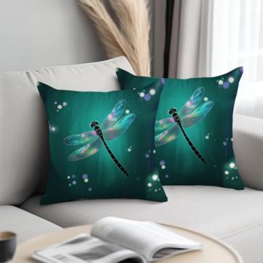 Imagem de Capas de almofada Fantasy Dragonfly 45,7 x 45,7 cm, fronhas decorativas verde-escuro sonhadoras para sofá, sala de estar, quarto, decoração de casa