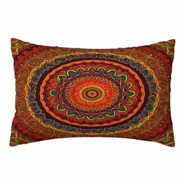 Imagem de Nicokee Capa de almofada vibrante mandala vermelha e dourada estilo boho fronhas de almofada de poliéster decorativa para sofá, quarto, sala de estar, tamanho Queen 50 x 76 cm