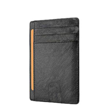 Imagem de Carteira fina para homens e mulheres, bolso frontal minimalista com bloqueio de RFID, porta-cartão de crédito, Saffiano - preto (couro), 1 Count (Pack of 1), Slim