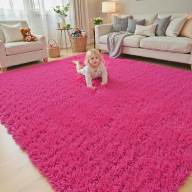 Imagem de Tapetes para sala de estar 13 x 20 cm, Alfombras para Salas felpudo, tapete macio grande, tapetes felpudos para quarto, decoração de casa para crianças, meninos, meninas, estética (rosa choque, 12 x