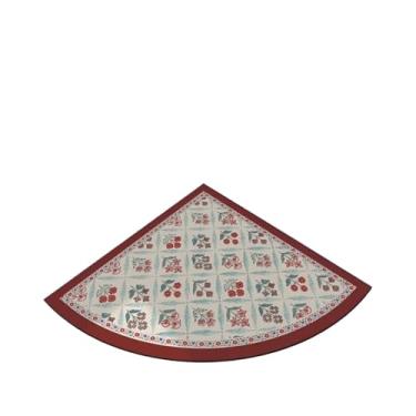 Imagem de Tapete de chão em forma de ventilador de canto de cozinha retrô padrão de flor de PVC tapete de pé absorve água antiderrapante tapete escuro (vermelho, 70 x 70 cm)