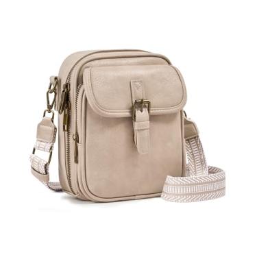 Imagem de Bolsa tiracolo para mulheres e homens, bolsa carteiro antifurto de couro vegano, bolsa transversal vintage com compartimentos para cartões, Alça larga cinza bege a, Large, Vintage