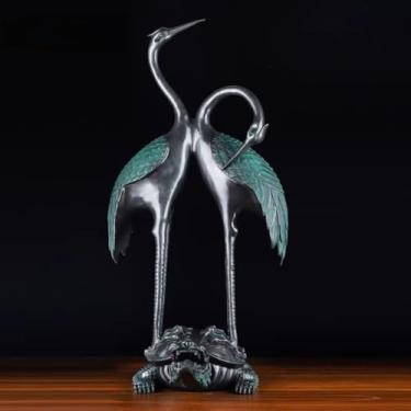 Imagem de FENNYYAR Estátua de bronze de tartaruga e guindaste, 27 cm 27 cm, enfeite de mesa presente para escritório em casa