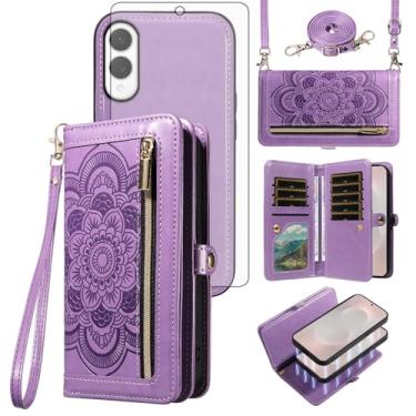 Imagem de Asuwish Capa de celular para Samsung Galaxy S25 Edge com zíper carteira destacável com protetor de tela de vidro temperado alça de pulso mandala flor flip porta-cartões S25Edge 25S S 25 25Edge