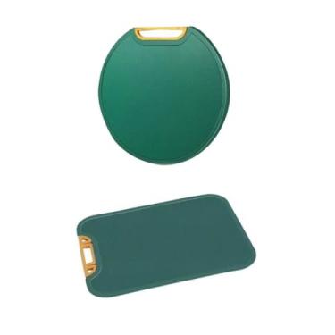 Imagem de Kit 2 Tábuas de Corte Plásticas Antibacterianas com Suporte Vertical | Tábua de Corte 30cm para Cozinha(redondo+retângulo)