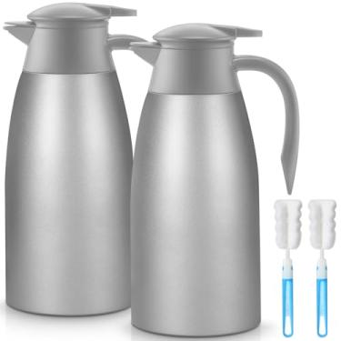 Imagem de Norme 2 jarras de café térmicas isoladas de aço inoxidável para líquido quente a vácuo, recipiente térmico, dispensador de jarra com escovas para manter o leite de água quente (cinza, 1,927 g)